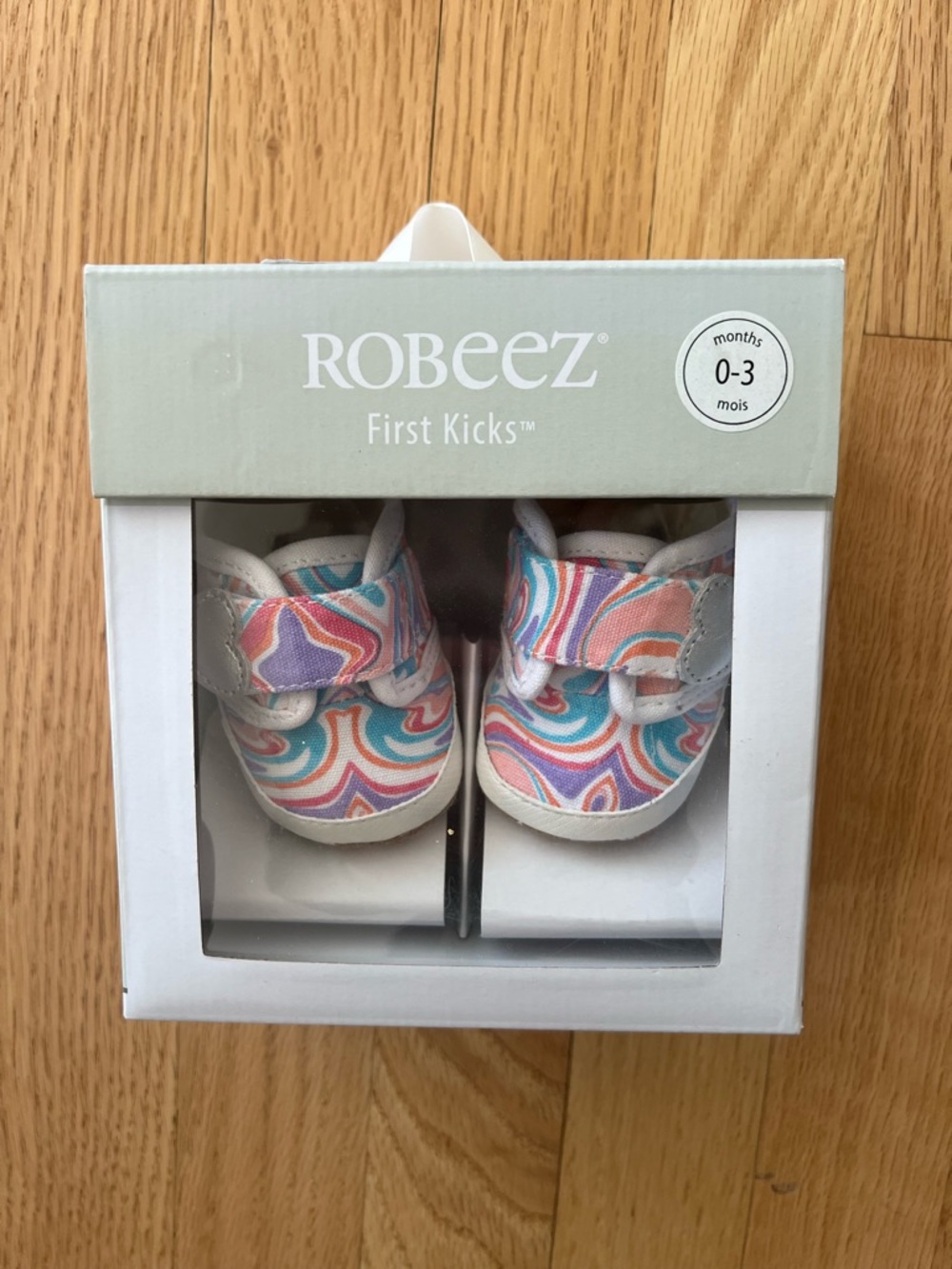 NWT NIB Robeez First Kicks Swirl-Heart Baby Shoes in Pink, Blue, Purple 0-3 mos